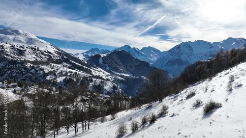 Mountain and picturesque village in the French Alps