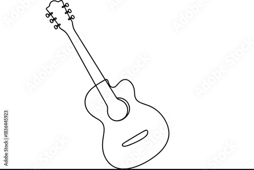 Black outline acoustic guitar on white background musical instrument
