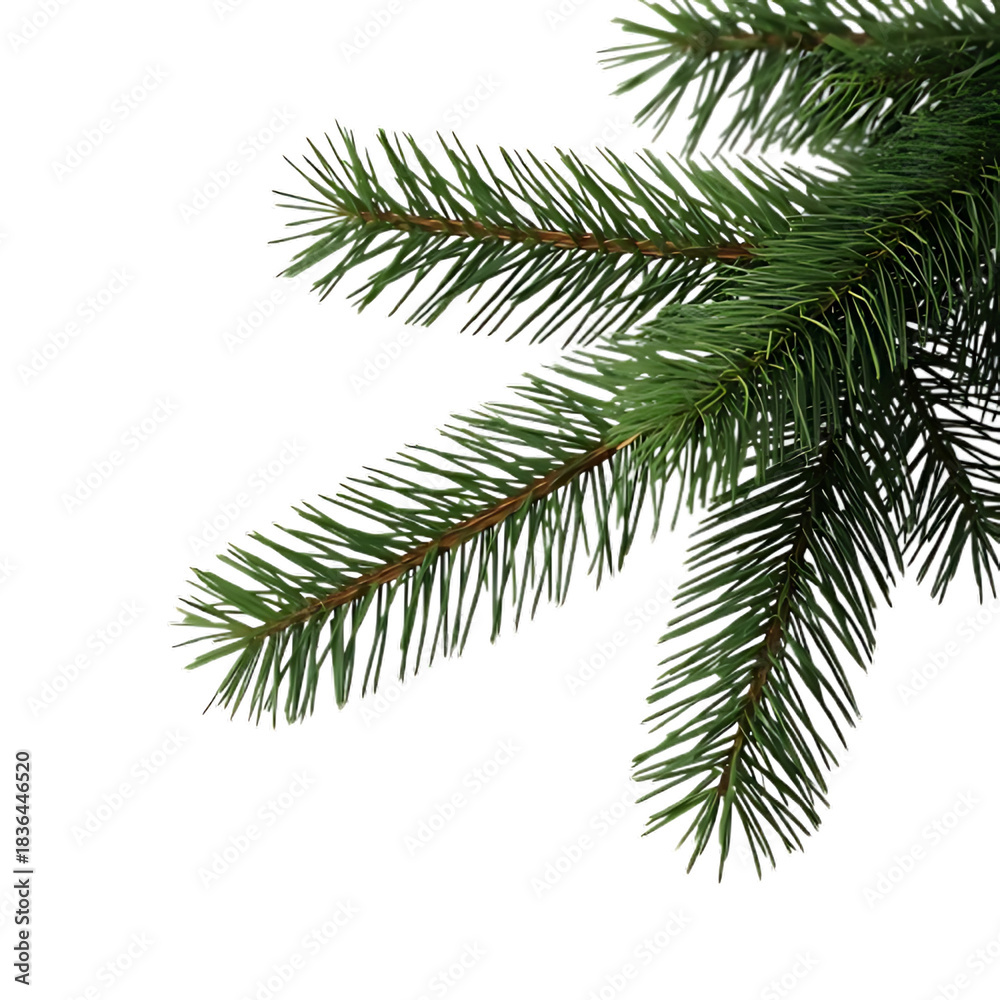 Obraz premium Green fir branches with needles against transparent background in realistic style
