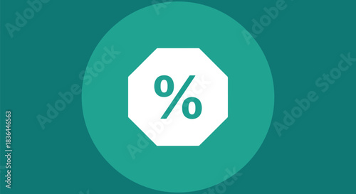 White percentage sign inside an octagon on a teal circle background