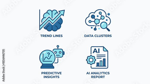 Artificial Intelligence Data Analytics Predictive Insights Icon Set