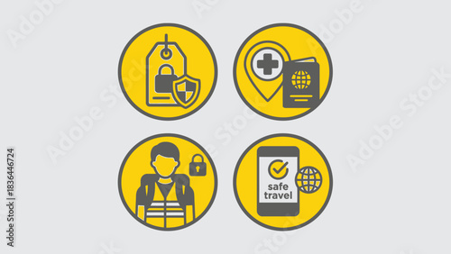 Global Safe Travel and Security Icons Digital Health Verification Vector Set