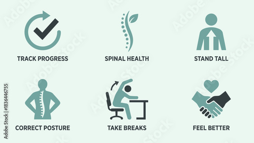 Spinal Health and Posture Improvement Icon Set for Well-being