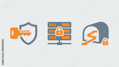 Digital Security Data Protection and Secure Network Access Icons