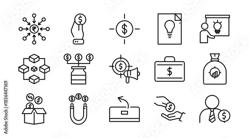 Crowdfunding Line Icon Set. Fundraising, donation, investment, startup, money, charity, support, pledge, finance, goal, reward, online funding, project icons vector illustration. Pixel-perfect stroke