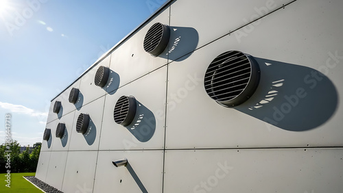 The outer side of the wall of the house with ventilation holes for the air recuperator Daytime outdo 50962078 1