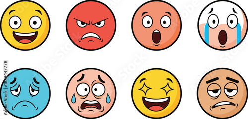 Collection of diverse emoji faces expressing various emotions