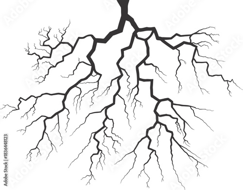 High-Detail Thunder Lightning Bolt Vector Illustration with Branching Electric Strikes on White Background for Energy, Power, Storm, Electricity, and Graphic Design Concepts