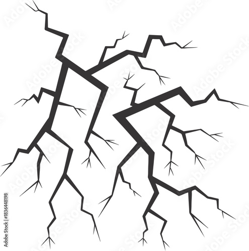 High-Detail Thunder Lightning Bolt Vector Illustration with Branching Electric Strikes on White Background for Energy, Power, Storm, Electricity, and Graphic Design Concepts