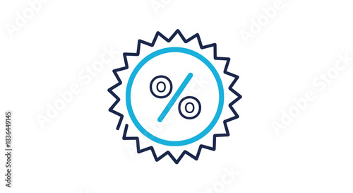 Percentage sign inside a blue circle with jagged edges