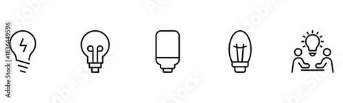 Light vector web line icons depicting light bulbs, ideas, innovation, creativity, and illumination for inspired thinking and solutions.