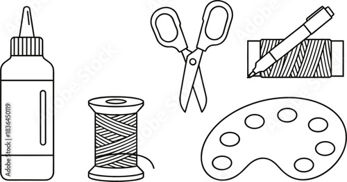 Crafting supplies line art collection