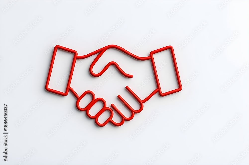 Obraz premium Red Wireframe Handshake Icon — Partnership, Agreement & Collaboration Symbol.