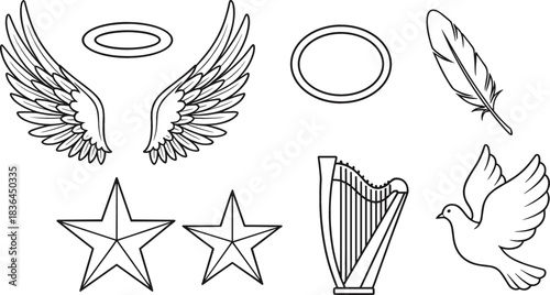 Collection of angelic and symbolic line art elements