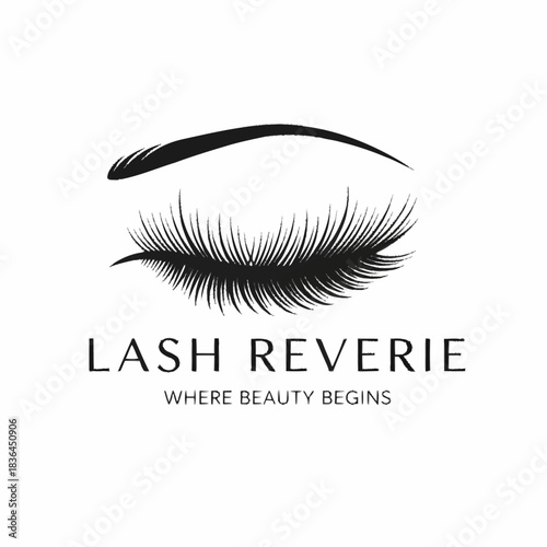 Lash Reverie Logo Design Featuring Elegant Eyelash and Eyebrow.