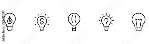Light vector web line icons depicting light bulbs, ideas, innovation, creativity, and illumination for inspired thinking and solutions.