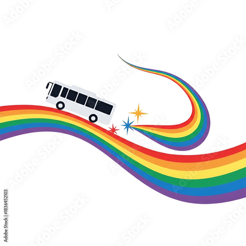 Bus driving on rainbow road illustration vector stock transportation art