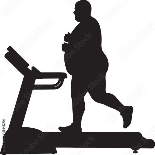 Overweight person running on treadmill silhouette depicting weight loss journey and fitness challenge