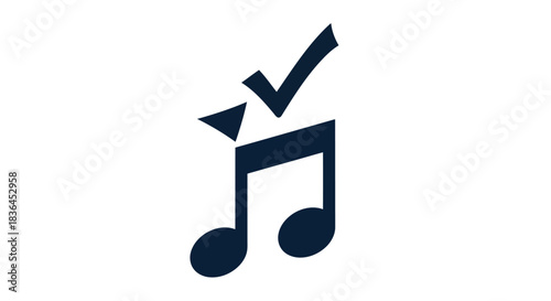 Dark blue musical note icon with a checkmark for approved audio track