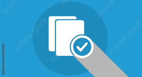 Digital document verification with checkmark icon on blue background