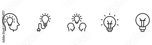 Light vector web line icons depicting light bulbs, ideas, innovation, creativity, and illumination for inspired thinking and solutions.