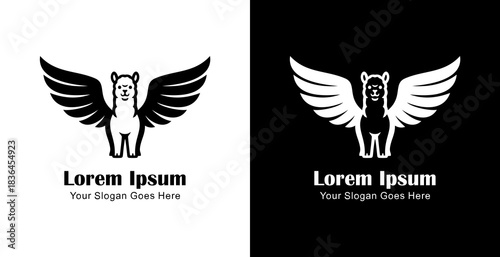 Winged alpaca logo design with front view