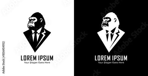 Logo design in the form of a gorilla wearing a professional black suit