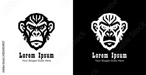 Monkey head logo design with front view and modern geometric style