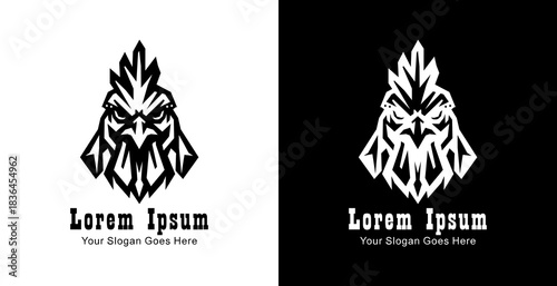 Chicken head logo design with front view and modern geometric style