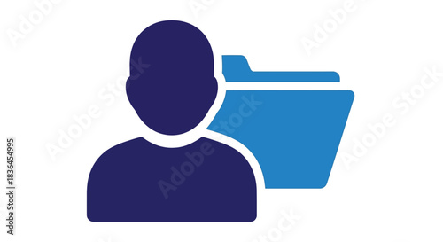 Blue silhouette icon of a person next to a folder representing user data