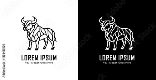 A logo design in the form of a standing bull with a modern line art style