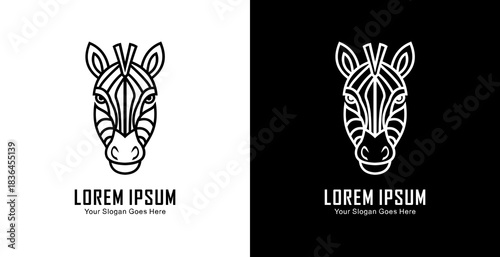 Front view of zebra head logo design with modern line art style