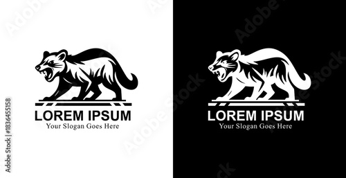 Logo design in the form of a ferret holding on in an angry position