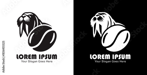 Coffee bean logo design combined with a walrus head