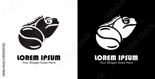 Coffee bean logo design combined with an iguana head