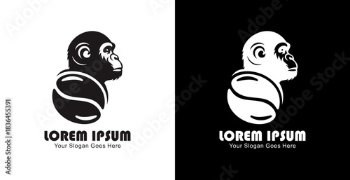 Coffee bean logo design combined with a monkey head