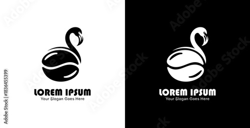 Coffee bean shaped logo design combined with a flamingo head