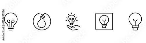 Light vector web line icons depicting light bulbs, ideas, innovation, creativity, and illumination for inspired thinking and solutions.
