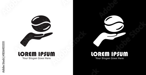 Logo design in the form of a hand silhouette combined with coffee beans