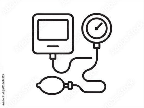 Blood pressure monitor medical device outlined in black and white