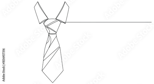 Elegant single line drawing of a classic necktie with a knot and a long flowing tail isolated on a white background