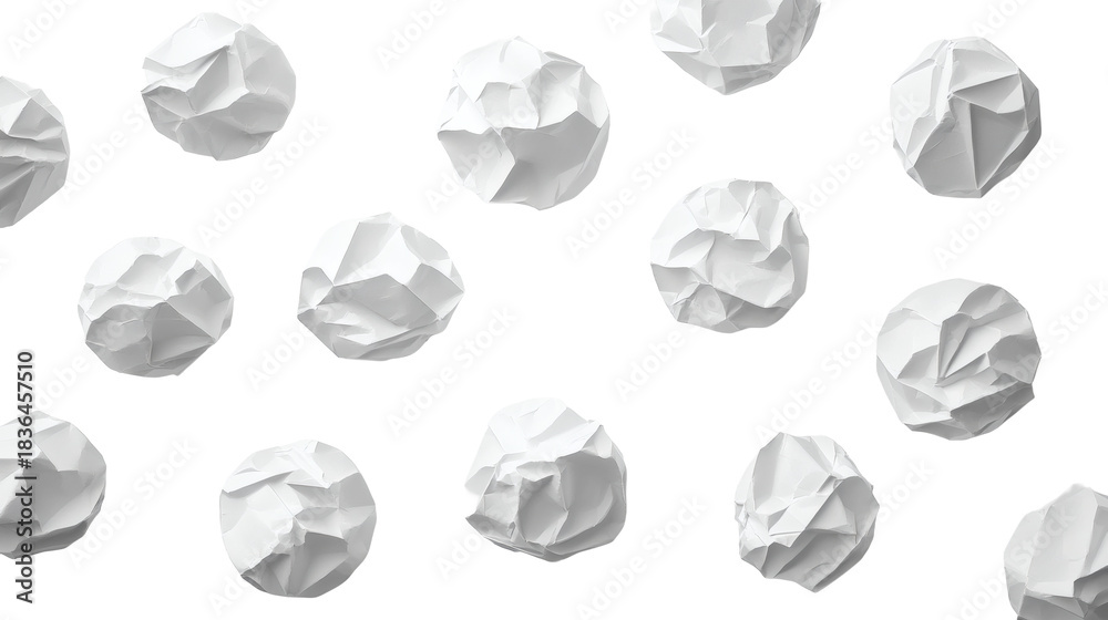 Fototapeta premium Set of crumpled paper balls cut out collection isolated on white background illustration