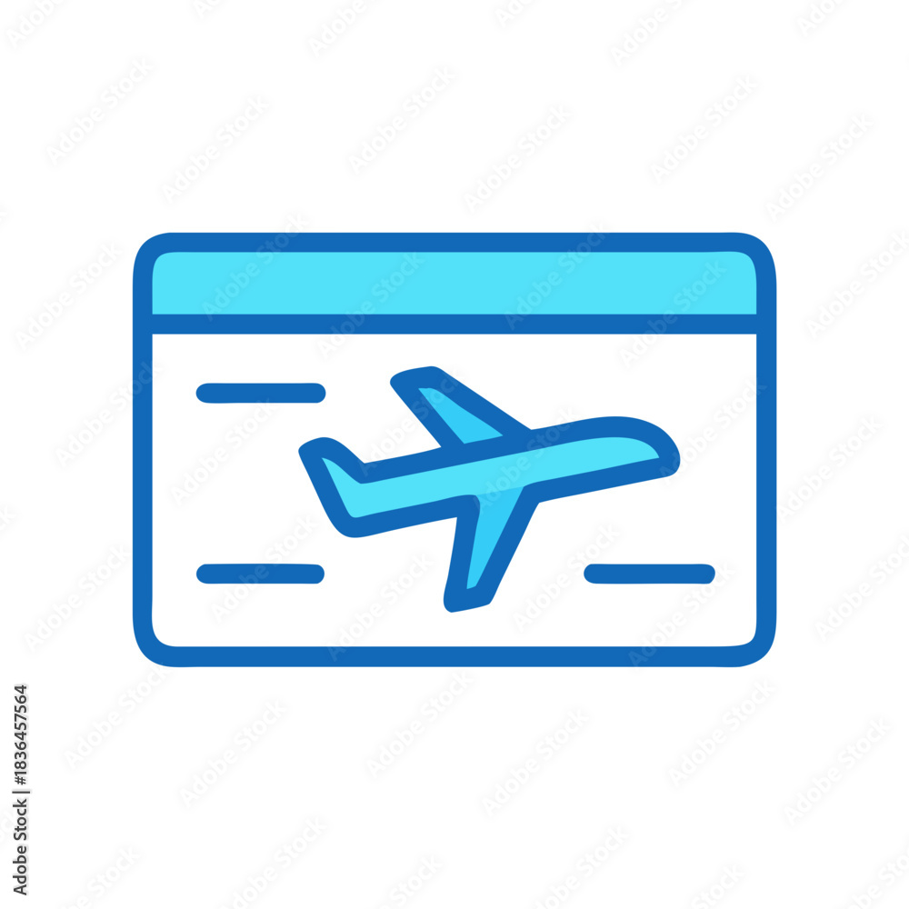 Fototapeta premium Blue airplane icon on website interface on black background