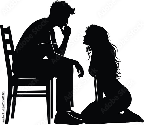 Silhouette, couple, communication, emotional, conversation, relationship, seated, kneeling, discussion, dramatic, scene, human, interaction, talking, concept, support, people, artwork