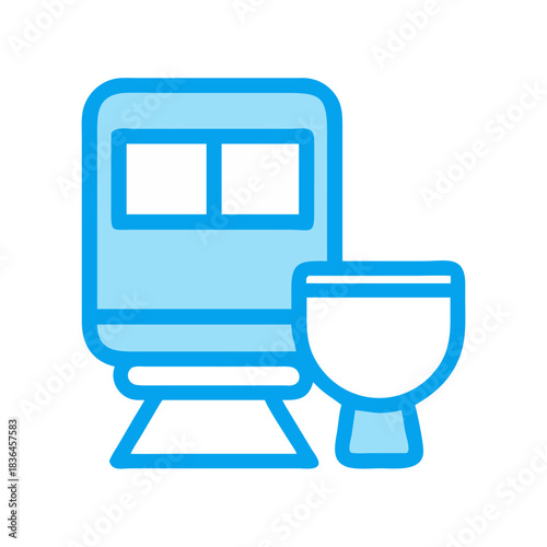 Stylized blue vector icon of toilet and train seat