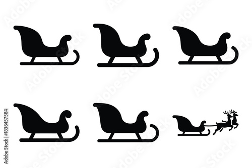 Christmas xmas sleigh icon set. Vector illustration of silhouette icons.