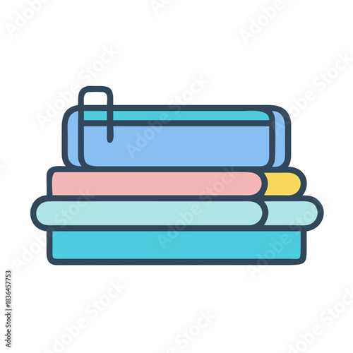 Stack of colorful luggage baggage flat vector illustration image