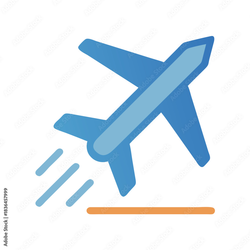Obraz premium Minimalist blue airplane takes off, illustration against black background
