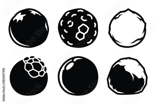 Christmas frosty snowball icon set. Vector illustration of silhouette icons.