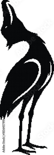 Pixelated black silhouette of a bird with open beak, Pixel bird singing retro design